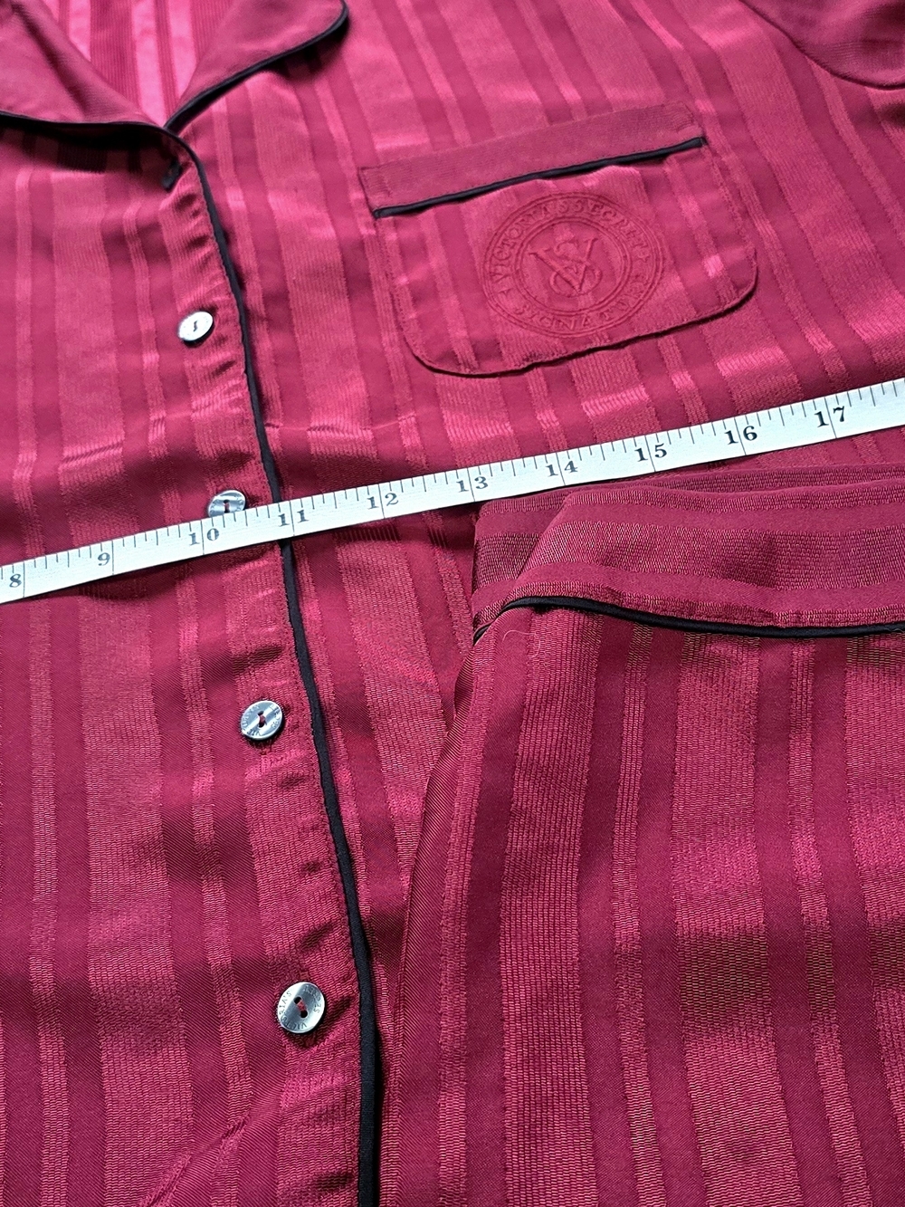 Victoria’s Secret Satin Pajama Set – Burgundy Striped Button Front. Size M - Picture 5 of 6